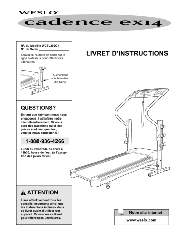 WCTL29201 | Weslo Cadence Ex14 Manuel utilisateur | Fixfr
