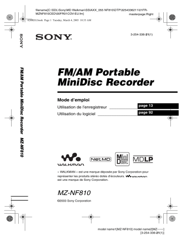 MZ NF810 | Sony MZ-NF810 Mode d'emploi | Fixfr
