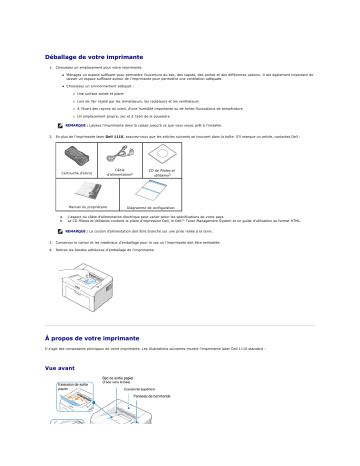 Dell 1110 Laser Mono Printer printers accessory Manuel utilisateur | Fixfr