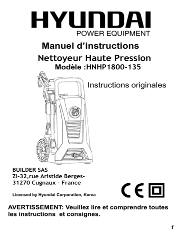 Manuel du propriétaire | Hyundai HNHP1800-135 Nettoyeur haute pression Manuel utilisateur | Fixfr