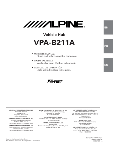 Manuel du propriétaire | Alpine VPA-B211A Manuel utilisateur | Fixfr