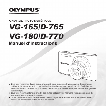 D770 | VG180 | VG165 | Mode d'emploi | Olympus D765 Manuel utilisateur | Fixfr