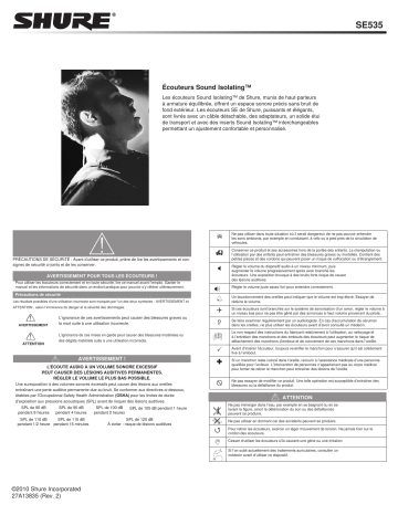Manuel du propriétaire | Shure SE535 Manuel utilisateur | Fixfr