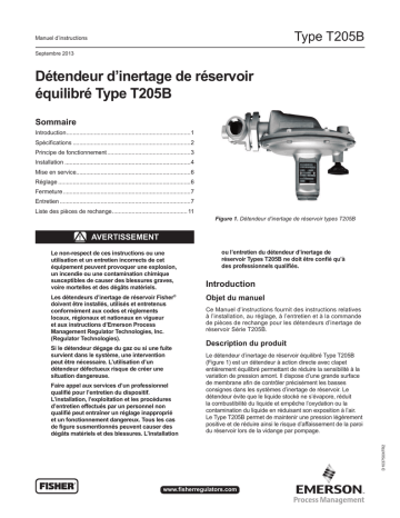 Fisher T205B Balanced Tank Blanketing Regulator Manuel du propriétaire | Fixfr