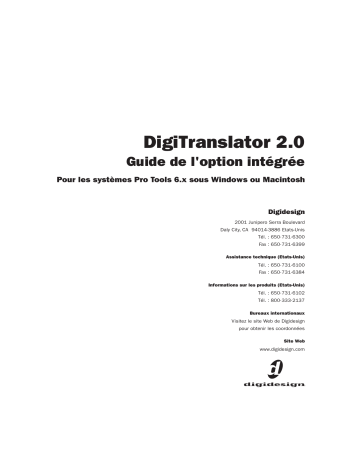 Mode d'emploi | Avid Digidesign DigiTranslator version 2.0 systèmes Pro Tools 6.x Windows Macintosh Manuel utilisateur | Fixfr