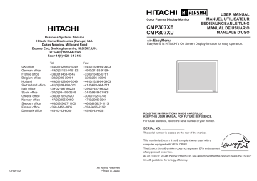 Manuel du propriétaire | Hitachi CMP307XE Manuel utilisateur | Fixfr