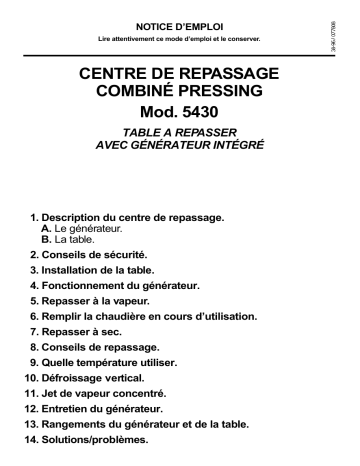 Manuel du propriétaire | CALOR REPASSAGE CENTRALES VAPEUR COMBINE PRESSING 5430 Manuel utilisateur | Fixfr