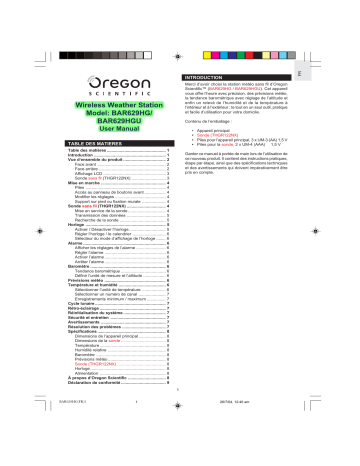 Manuel du propriétaire | Oregon Scientific BAR629HGU Manuel utilisateur | Fixfr