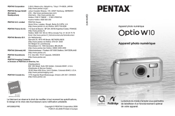 Pentax Série Optio W10 Mode d'emploi | Fixfr