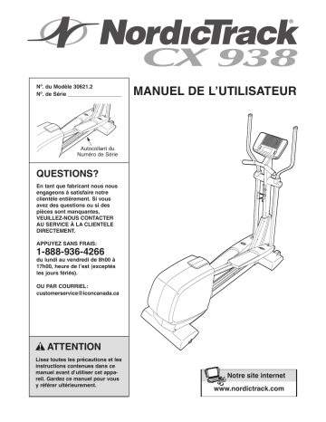 CX 938 | Cx 938 Elliptical | NordicTrack 30621.2 Manuel utilisateur | Fixfr