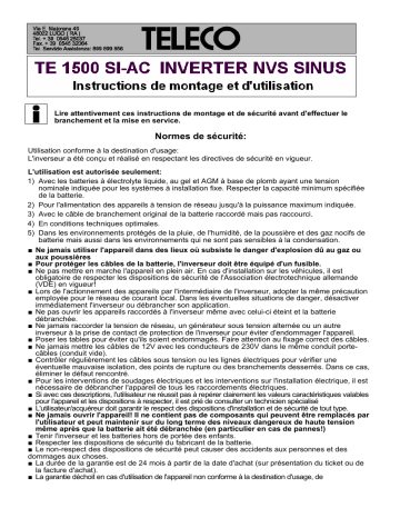 Telair TE 1500 SI-AC Inverter NVS Sinus Manuel utilisateur | Fixfr