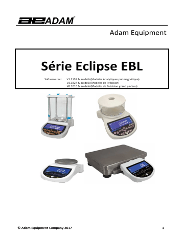 Adam Equipment EBL Eclipse® Analytical Balance Manuel utilisateur | Fixfr