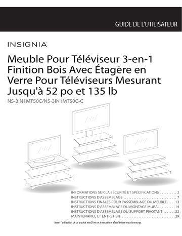 Whalen NS-3IN1MT50C 3-in-1 TV Stand  Manuel utilisateur | Fixfr