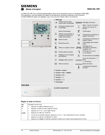 Manuel du propriétaire | Siemens RDE100.1RF Manuel utilisateur | Fixfr