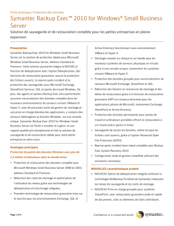 Manuel du propriétaire | Symantec BACKUP EXEC 2010 Manuel utilisateur | Fixfr