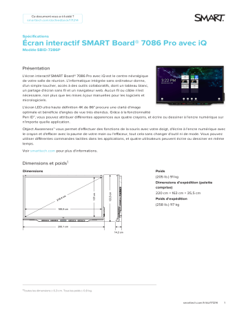 SMART Technologies Board 7000 and 7000 Pro spécification | Fixfr