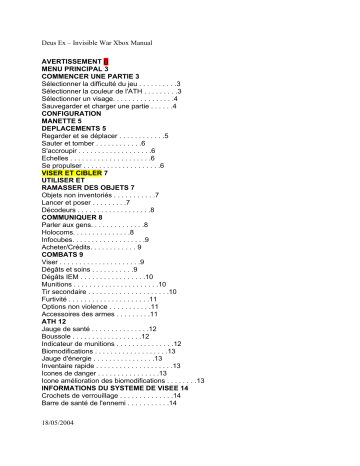 Manuel du propriétaire | GAMES MICROSOFT XBOX DEUS EX-INVISIBLE WAR Manuel utilisateur | Fixfr