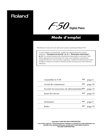 Manuel du propriétaire | Roland F-50 Manuel utilisateur | Fixfr
