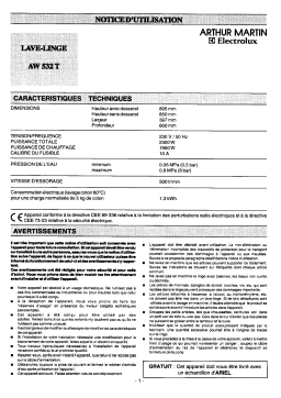 ARTHUR MARTIN ELECTROLUX AW532T Manuel utilisateur