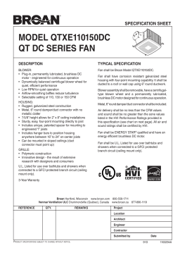 Broan QTXE110150DC QTDC Series 110 CFM-150 CFM Bathroom Exhaust Fan, ENERGY STAR spécification