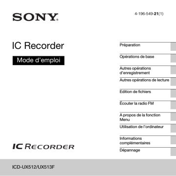 ICD UX513F | ICD UX512 | Mode d'emploi | Sony ICD-UX512 Manuel utilisateur | Fixfr