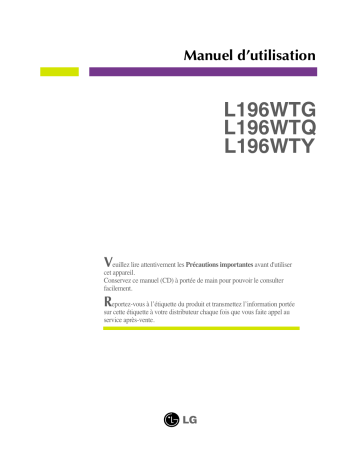 L196WTY-BF | LG L196WTQ-BF Manuel du propriétaire | Fixfr