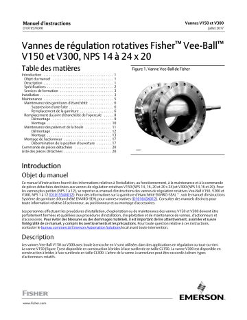 Fisher Vannes de régulation rotatives Vee-Ball V150 et V300, 14 à 20 NPS ( Vee-Ball V150 and V300 NPS 14 through 20 Rotary Control Valves) Manuel du propriétaire | Fixfr