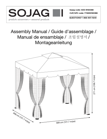 Mode d'emploi | Sojag 500-9165388 10 ft. D x 10 ft. W Roma Aluminum Gazebo with Polyester Roof, 2-Pole System, and Nylon Mosquito Netting Manuel utilisateur | Fixfr