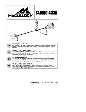 Manuel du propriétaire | McCulloch Cabrio 433B Manuel utilisateur | Fixfr