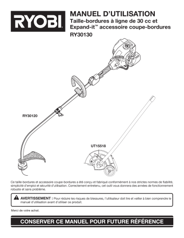 Manuel du propriétaire | Ryobi RY30190 Manuel utilisateur | Fixfr