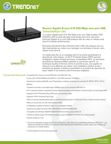 Trendnet TEW-634GRU N300 Wireless Gigabit Router Fiche technique | Fixfr