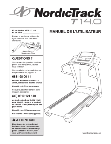 T 14.0 | T 14.0 Treadmill | NordicTrack NETL12710.2 Manuel utilisateur | Fixfr