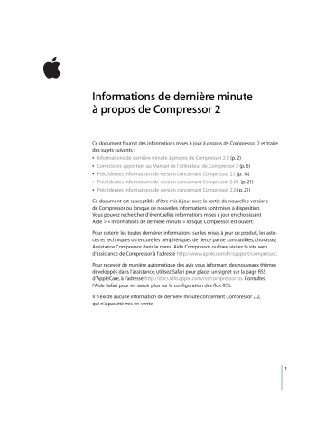 Manuel du propriétaire | Apple Compressor 2 Manuel utilisateur | Fixfr