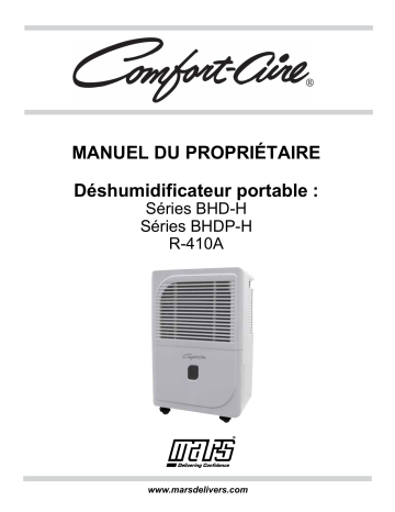 BHD-301-H | BHD-501-H | COMFORT-AIRE BHD-701-H DEHUM 70 PINT/DAY 115V R-410A Manuel du propriétaire | Fixfr