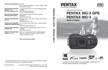 Optio WG3 GPS | Pentax Série Optio WG3 Mode d'emploi | Fixfr