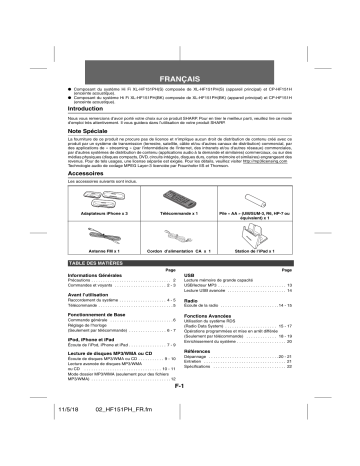 Manuel du propriétaire | Sharp XL-HF151PH(S)/(BK) Manuel utilisateur | Fixfr