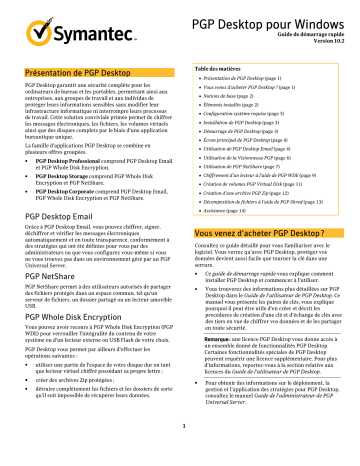 Desktop v10.2 Windows | Guide de démarrage rapide | PGP Desktop v10.2.1 Windows Manuel utilisateur | Fixfr