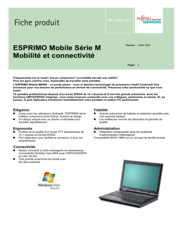Manuel du propriétaire | FUJITSU SIEMENS ESPRIMO MOBILE M9400 Manuel utilisateur | Fixfr
