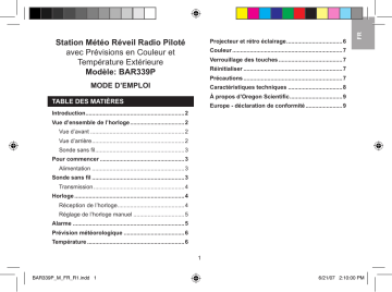 Manuel du propriétaire | Oregon Scientific BAR339P Manuel utilisateur | Fixfr