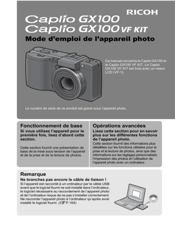 Caplio GX100 VF KIT | Ricoh Caplio GX100 Mode d'emploi | Fixfr