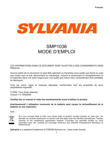 Sylvania SMP 1036 Mode d'emploi | Fixfr