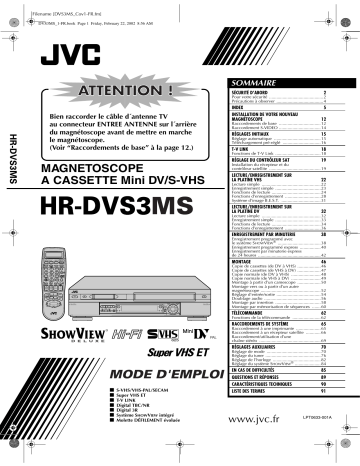 Manuel du propriétaire | JVC HR-DVS3MS Manuel utilisateur | Fixfr