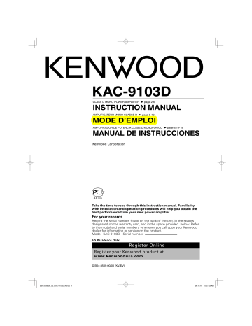 Manuel du propriétaire | Kenwood KAC-9103D Manuel utilisateur | Fixfr