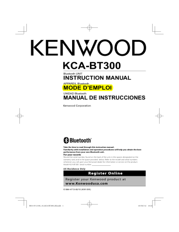 Manuel du propriétaire | Kenwood KCA-BT300 Manuel utilisateur | Fixfr