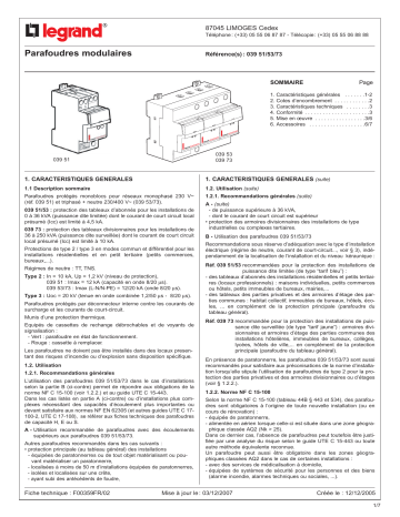 Manuel du propriétaire | Legrand 039 51 Manuel utilisateur | Fixfr