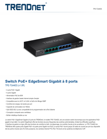 Trendnet TPE-TG44ES 8-Port Gigabit EdgeSmart PoE+ Switch Fiche technique | Fixfr