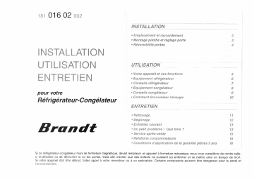 RD350 | ADF357 | ADF357C | ADF353 | RD350C | RD6357 | RD6357C | RD6353 | Manuel du propriétaire | Brandt RD353 Manuel utilisateur | Fixfr