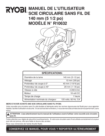 Manuel du propriétaire | Ryobi R10632 Manuel utilisateur | Fixfr