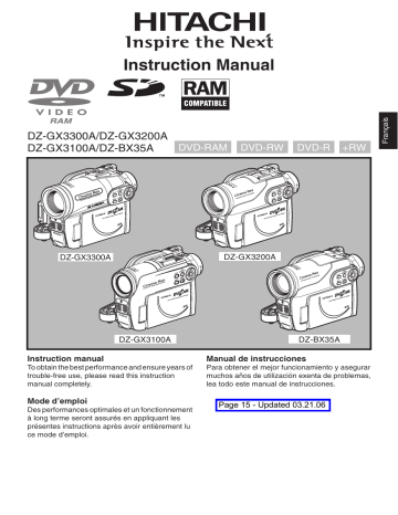 Mode d'emploi | Hitachi DZ-GX3100A Manuel utilisateur | Fixfr