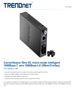 Trendnet TFC-1000S50 Intelligent 1000Base-T to 1000Base-LX Single-Mode SC Fiber Converter (50km/31miles) Fiche technique
